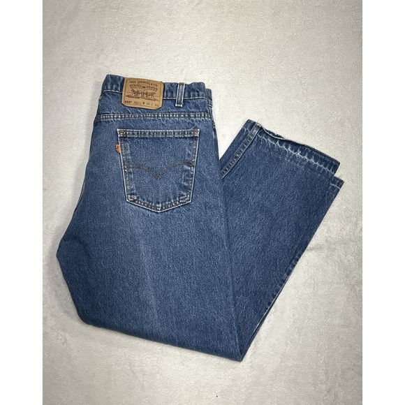 VINTAGE 90s Levis 505 Jeans Size 38x30 Regular Fit Straight Leg Denim Orange Tab - Picture 1 of 11